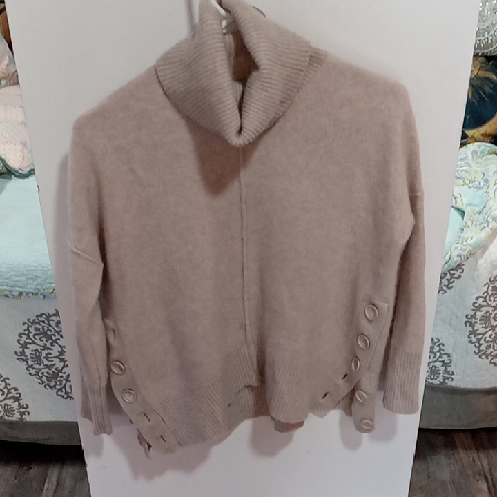 (424) Max Studio Taupe Cowl Neck Sweater With Side Button Accents